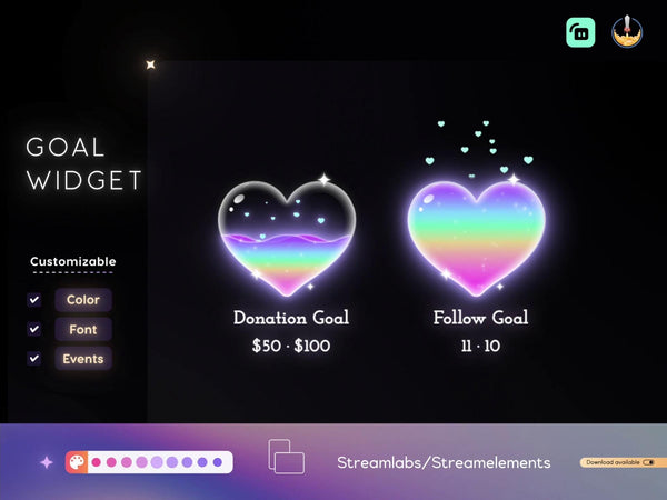 Rainbow Liquid Heart Goal Widget for Twitch - Streamlabs & Streamelements