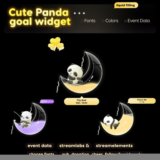 Panda Moon Goal Widget, Twitch Streamlabs Elements (Digital Download)