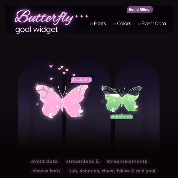 Animated Celestial Butterfly Goal Bar | Twitch, Kick, OBS Streamlabs (Digital Download)