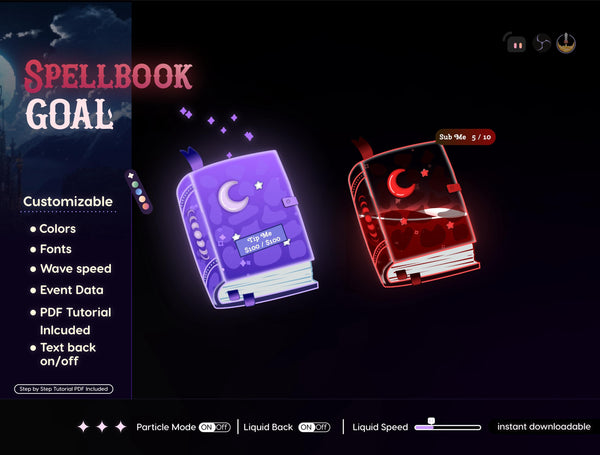 Goth Spell Book Goal Widget: Spooky Stream Overlay (Digital Download)