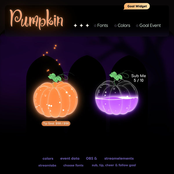 Pumpkin Goal Widget | Twitch Streamlabs StreamElements Halloween Animated Sub Goal Tracker | VTuber Streamer