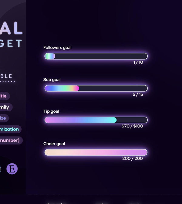 Neon Slider Goal Widget | Customizable Gradient Colors Goal Bars for Twitch Streamers | Streamelements OBS
