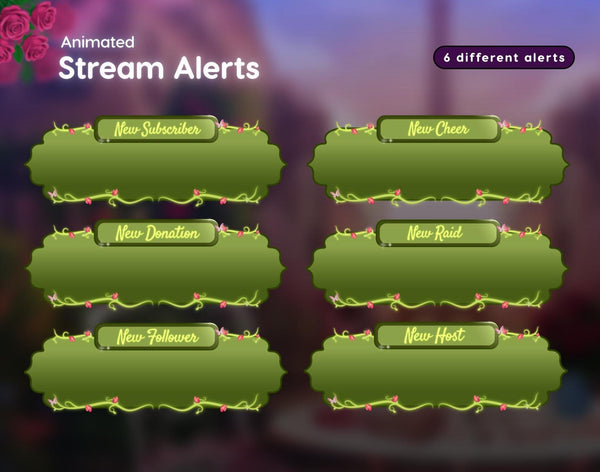 Floral Animated Stream Alerts | Pink Cottagecore OBS Pack (Digital Download)