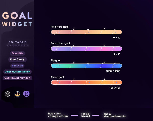 Neon Slider Goal Widget | Customizable Gradient Colors Goal Bars for Twitch Streamers
