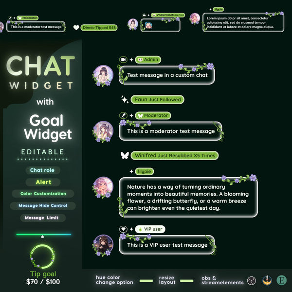 Nature Plant Twitch Chat Overlay | glassy Avatar widget for Streamelements and Obs (digital download)