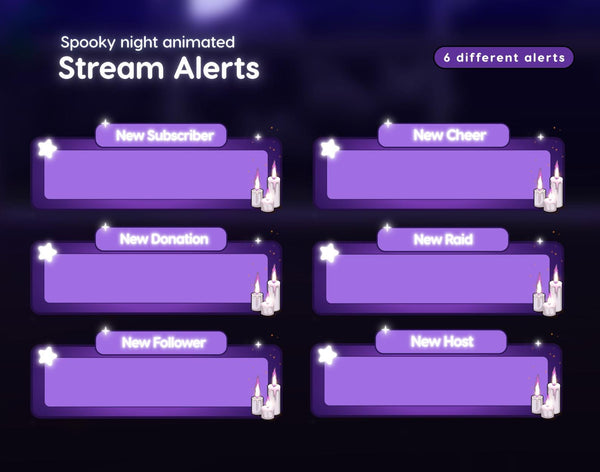 Animated Stream Alerts Pack | Spooky Night Halloween Purple Theme (Digital Download)