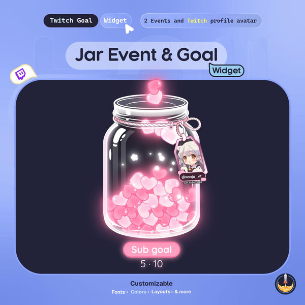 Animated Heart Falling Jar Goal Widget for Twitch | Sub, Follower, Donation Alerts (Digital Download)