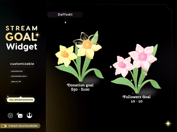 Animated Daffodil Goal Widget | Twitch StreamElements OBS Asset (Digital Download)