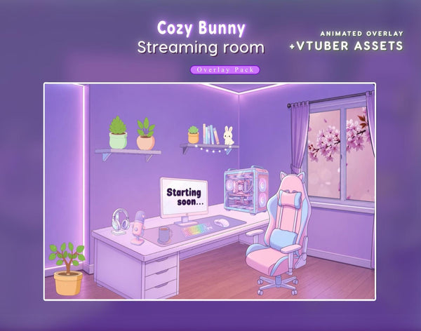 Kawaii Bunny Stream Package,Pastel Pink Purple Stream Overlay for Streamer ...