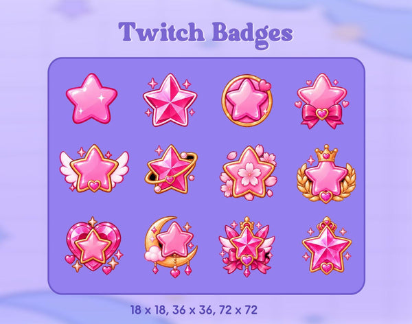 Cosmic Star Twitch sub badges for Steamers | Kawaii art | Pink vibe