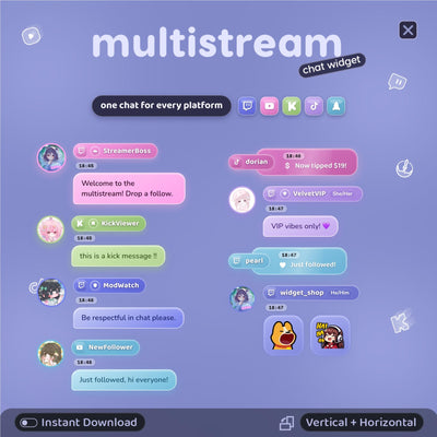Multistream Chat Widget • Periwinkle Overlay for Twitch, YouTube, Kick, TikTok (Digital Download)