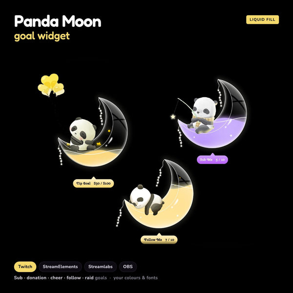 Panda Moon Goal Widget, Twitch Streamlabs Elements (Digital Download)