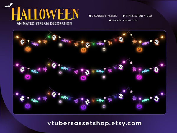 Spooky Ghost Halloween Animated Stream Decorations, Twitch and OBS Overlays, 3 Colors