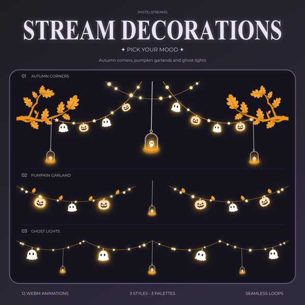 Halloween Animated Twitch Stream Decorations, Spooky Autumn Ambience Lights for OBS, Animated Ghost & Pumpkin Overlay (digital download)