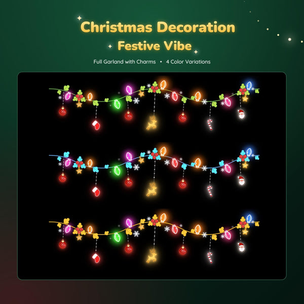 Christmas Stream Decoration | Animated String Light Garland | Corner Border, Santa Reindeer Twitch Overlay | Vtubers Assets