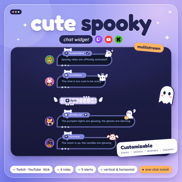 Spooky Ghost Chat Widget for Twitch YouTube Kick, Halloween Multistream Chat Box, StreamElements OBS
