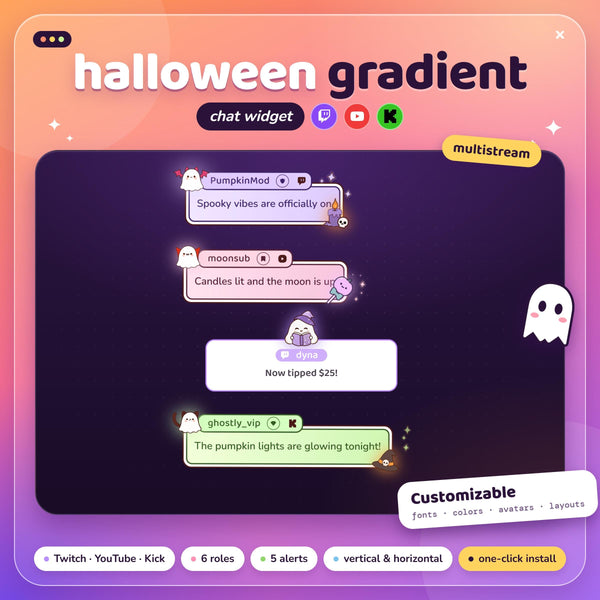 Pastel Halloween Chat Widget for Twitch YouTube Kick, Ghost Multistream Chat Box, StreamElements OBS