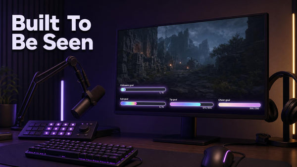 Colorblind friendly stream overlay goal bar glowing clearly on a dark streaming setup