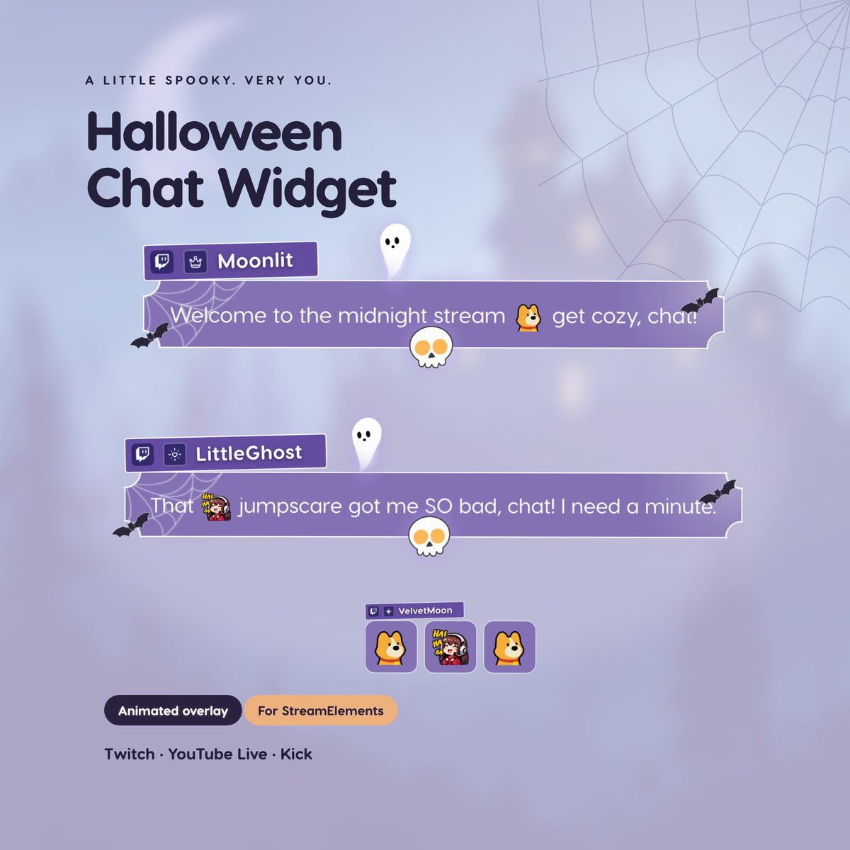 Halloween Chat Widget for Twitch YouTube Kick ⟢ Spooky Ghost Bat Animated Chat Overlay ⟢ StreamElements OBS ⟢ Cute Purple Stream Decor