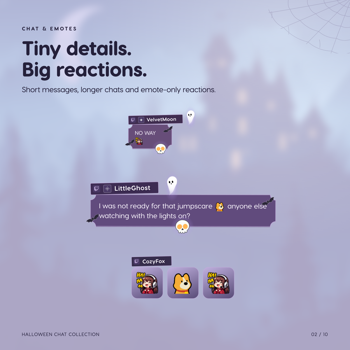 Halloween Chat Widget for Twitch YouTube Kick ⟢ Spooky Ghost Bat Animated Chat Overlay ⟢ StreamElements OBS ⟢ Cute Purple Stream Decor