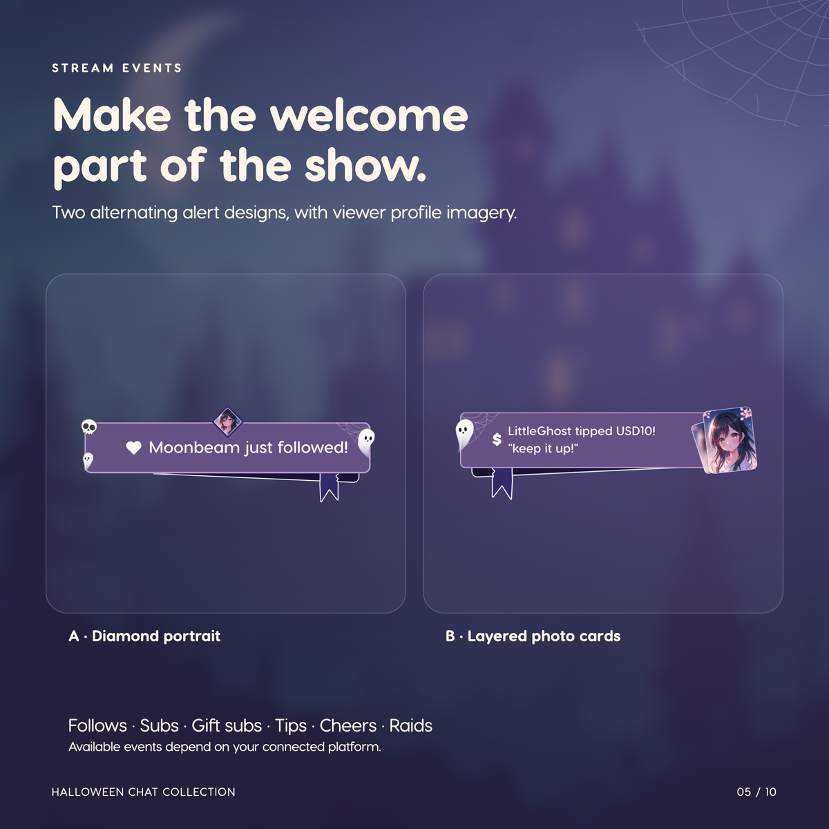 Halloween Chat Widget for Twitch YouTube Kick ⟢ Spooky Ghost Bat Animated Chat Overlay ⟢ StreamElements OBS ⟢ Cute Purple Stream Decor