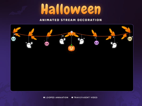 Halloween Animated Stream Decoration | Cute Ghost, Skull & Pumpkin Overlay for Twitch, YouTube & Kick, OBS (digital download)