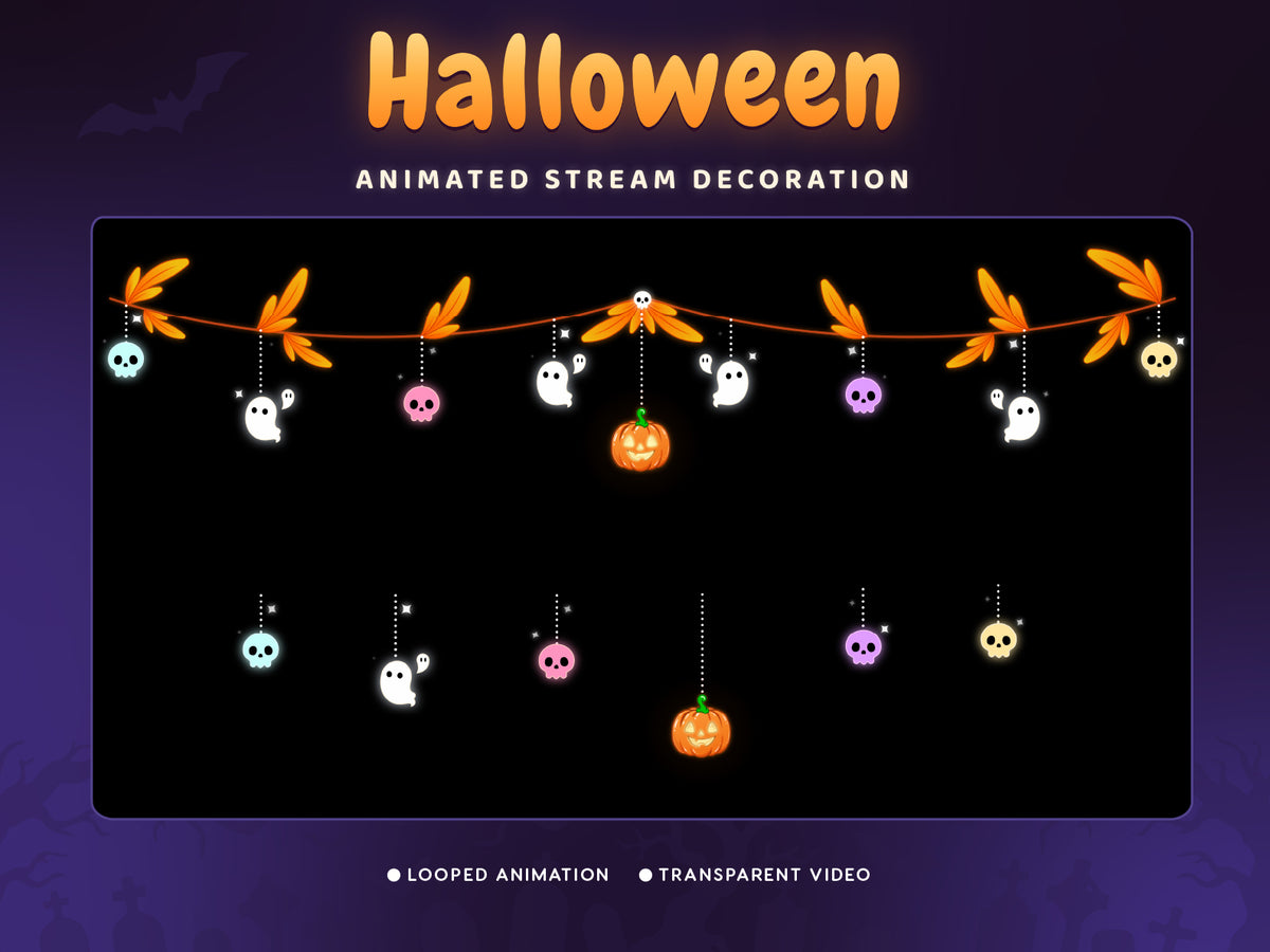 Halloween Animated Stream Decoration | Cute Ghost, Skull & Pumpkin Overlay for Twitch, YouTube & Kick, OBS (digital download)