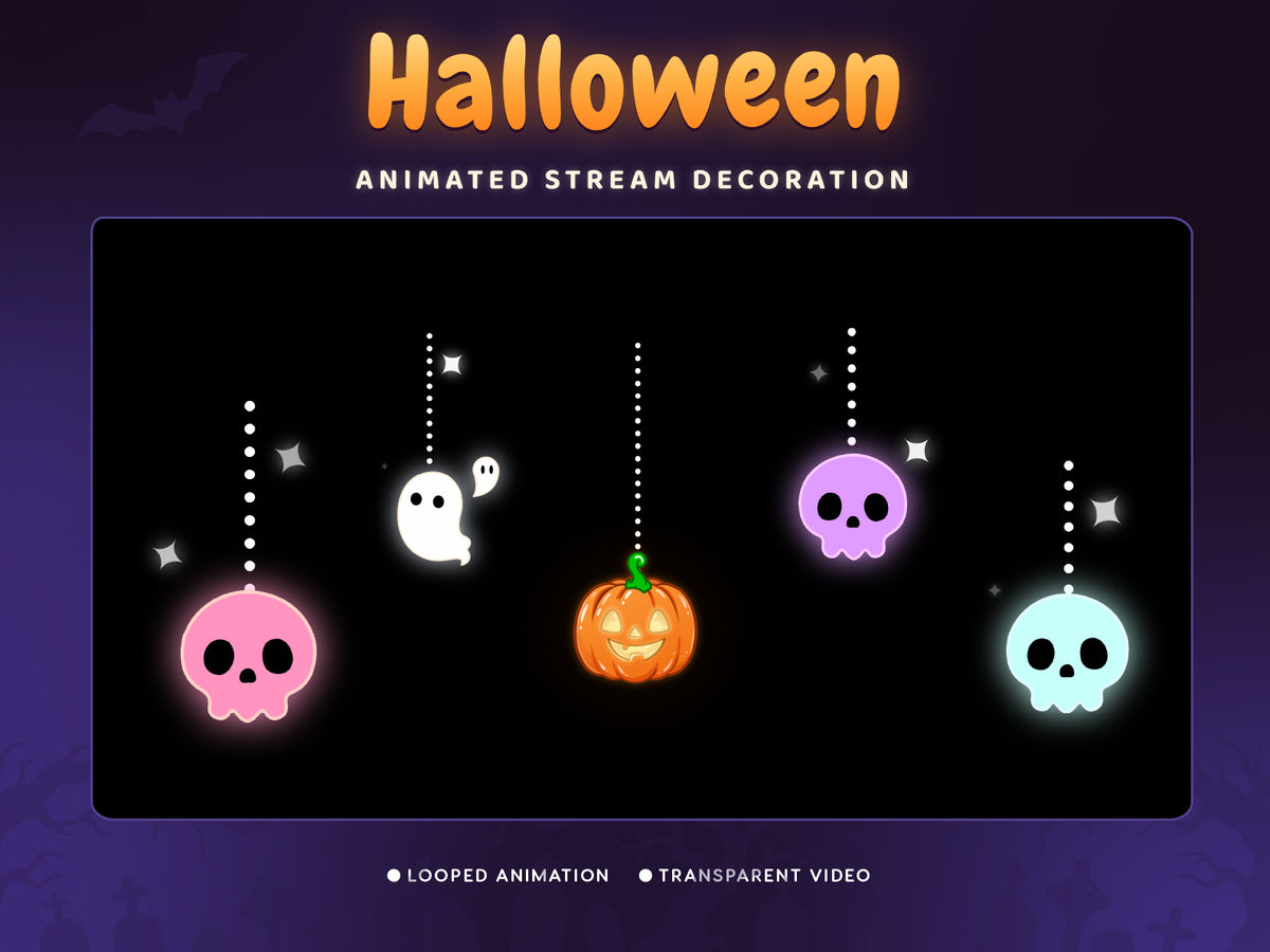 Halloween Animated Stream Decoration | Cute Ghost, Skull & Pumpkin Overlay for Twitch, YouTube & Kick, OBS (digital download)