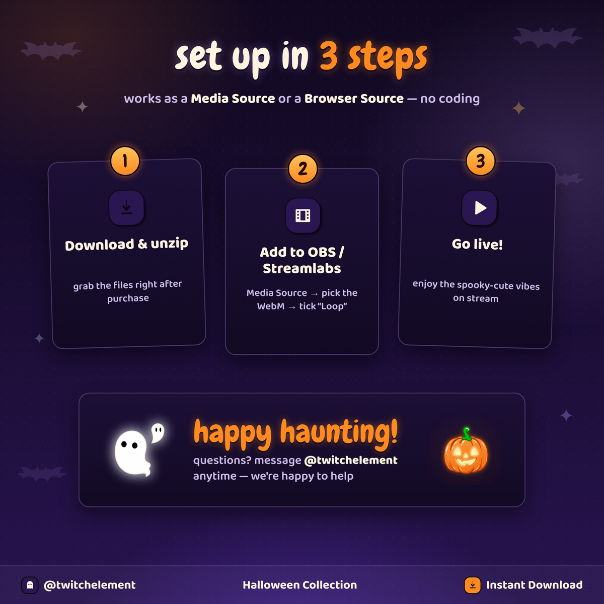 Halloween Animated Stream Decoration | Cute Ghost, Skull & Pumpkin Overlay for Twitch, YouTube & Kick, OBS (digital download)