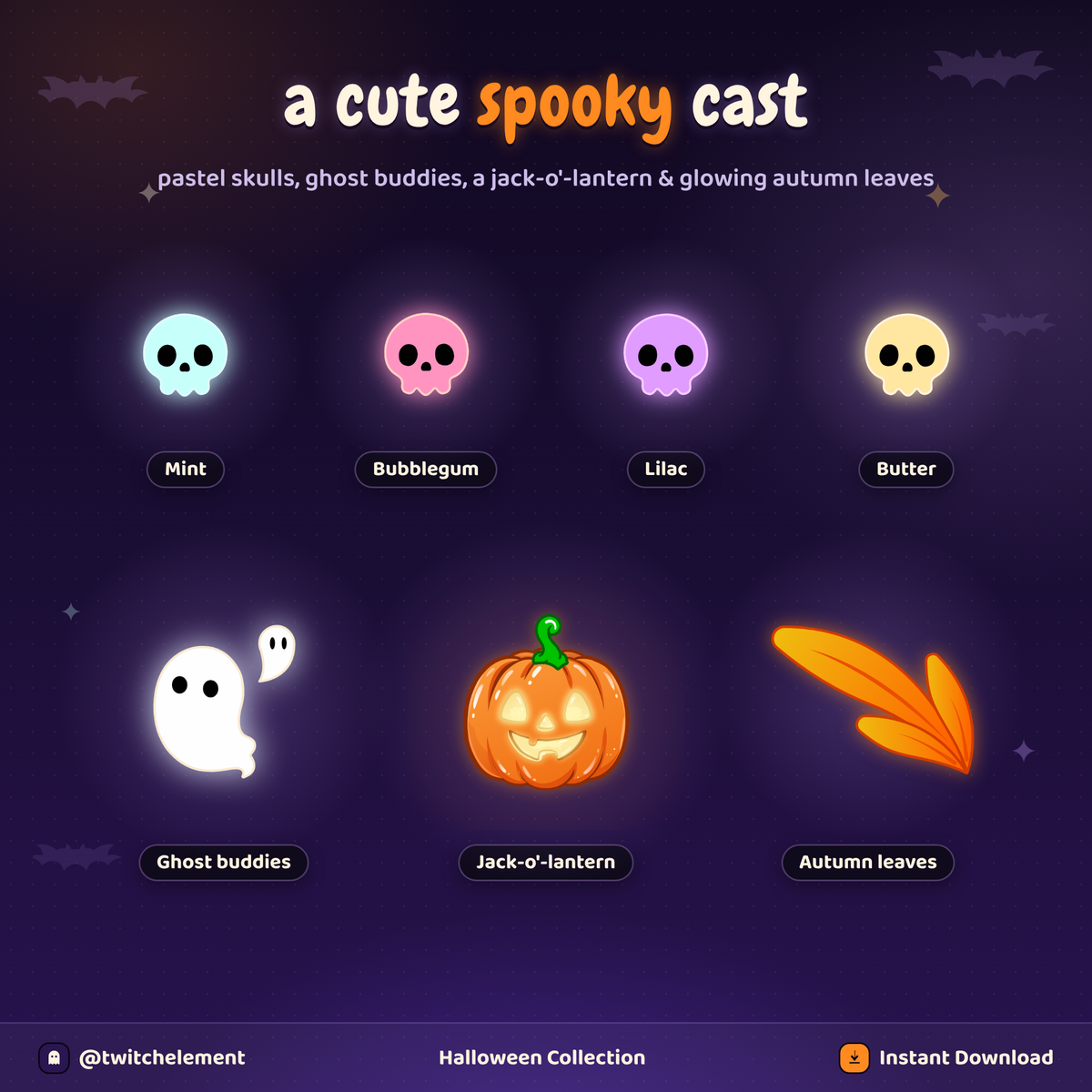 Halloween Animated Stream Decoration | Cute Ghost, Skull & Pumpkin Overlay for Twitch, YouTube & Kick, OBS (digital download)