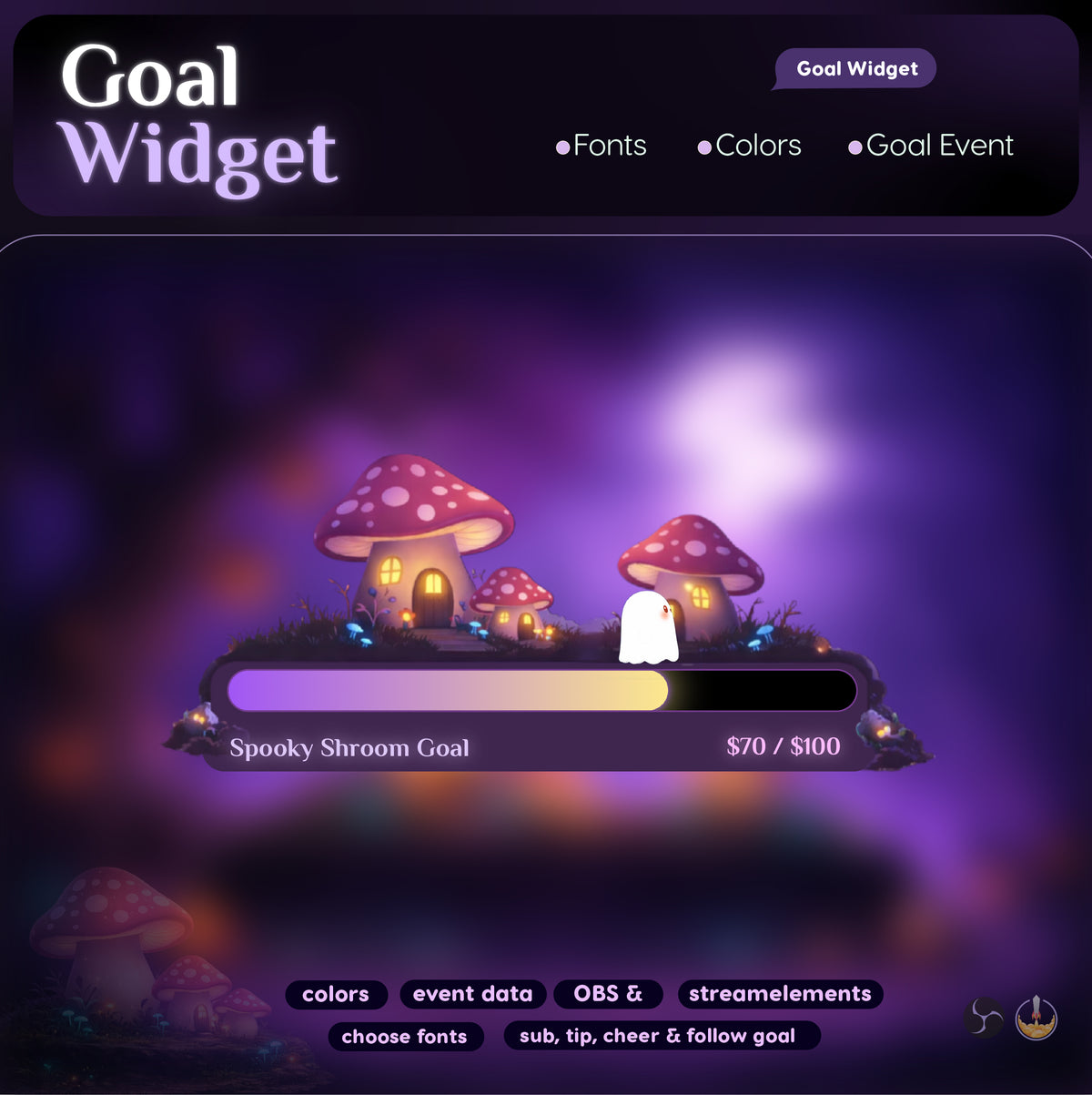 Spooky Mashroom Twitch Bar Goal Widget for Streamelements and OBS