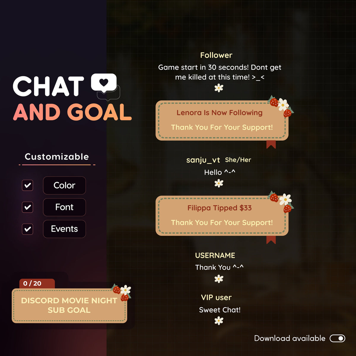 Strawberry Twitch Chat Widget: Cozy Stream Overlay (Digital Download)