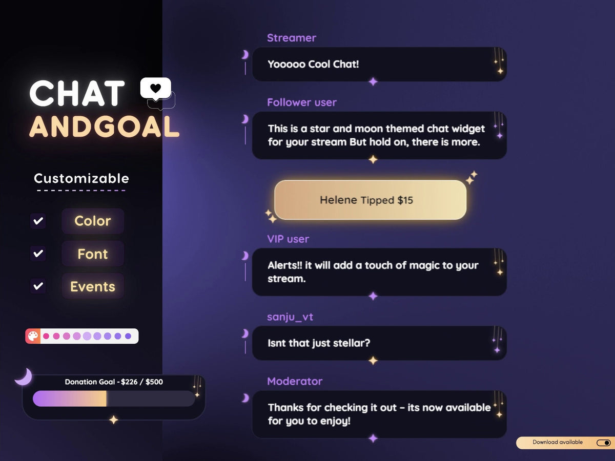 Purple Moon Glow Chat Widget: Customizable Stream Overlay (Digital Download)