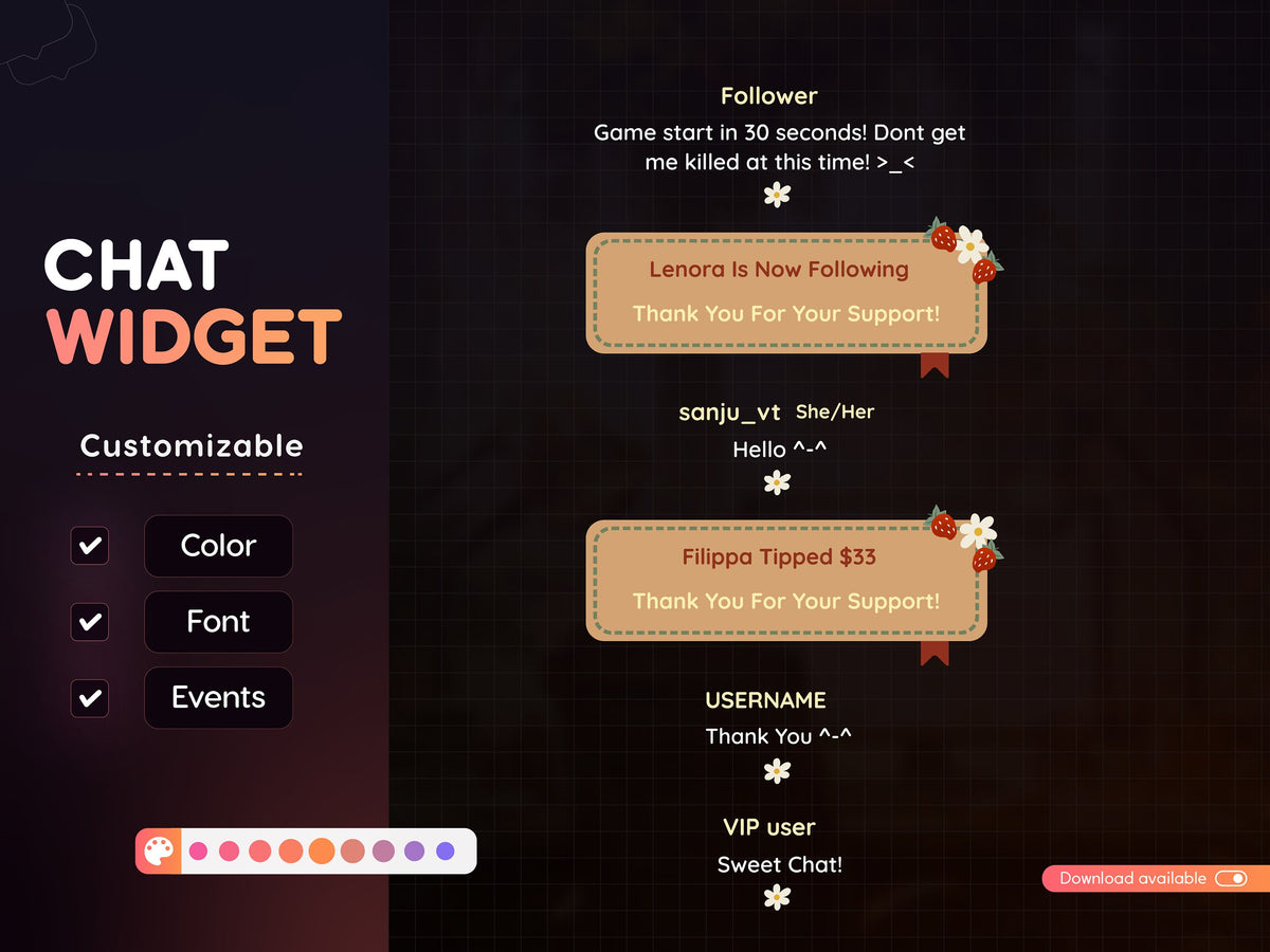 Strawberry Twitch Chat Widget: Cozy Stream Overlay (Digital Download)