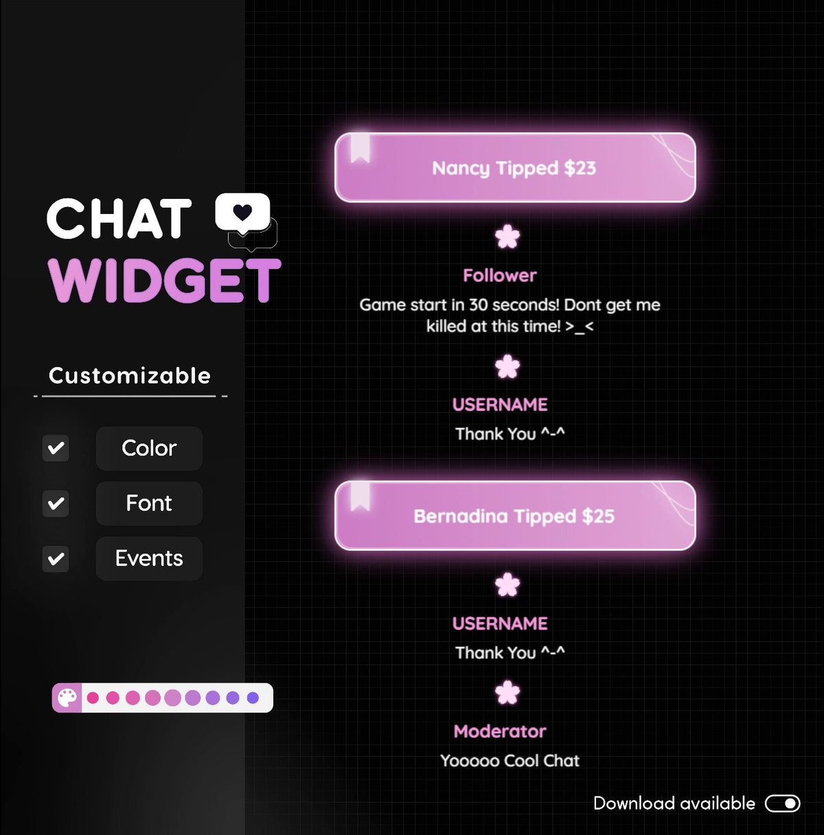 Sakura Glow Chat Widget: Customizable Pink Stream Overlay (Digital Download)