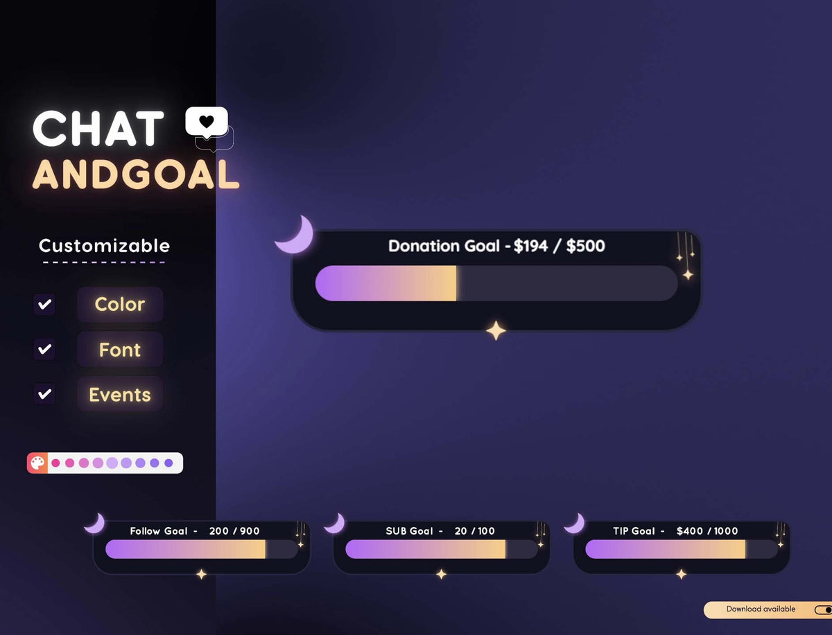 Purple Moon Glow Chat Widget: Customizable Stream Overlay (Digital Download)