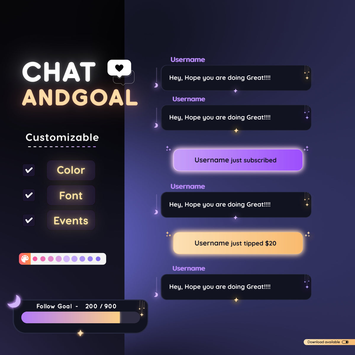 Purple Moon Glow Chat Widget: Customizable Stream Overlay (Digital Download)