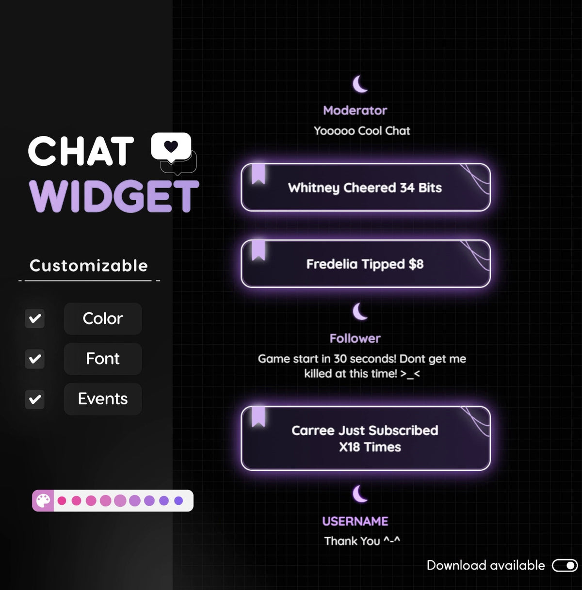 Twitch Moon Glow Chat Widget: Purple Stream Overlay (Digital Download)