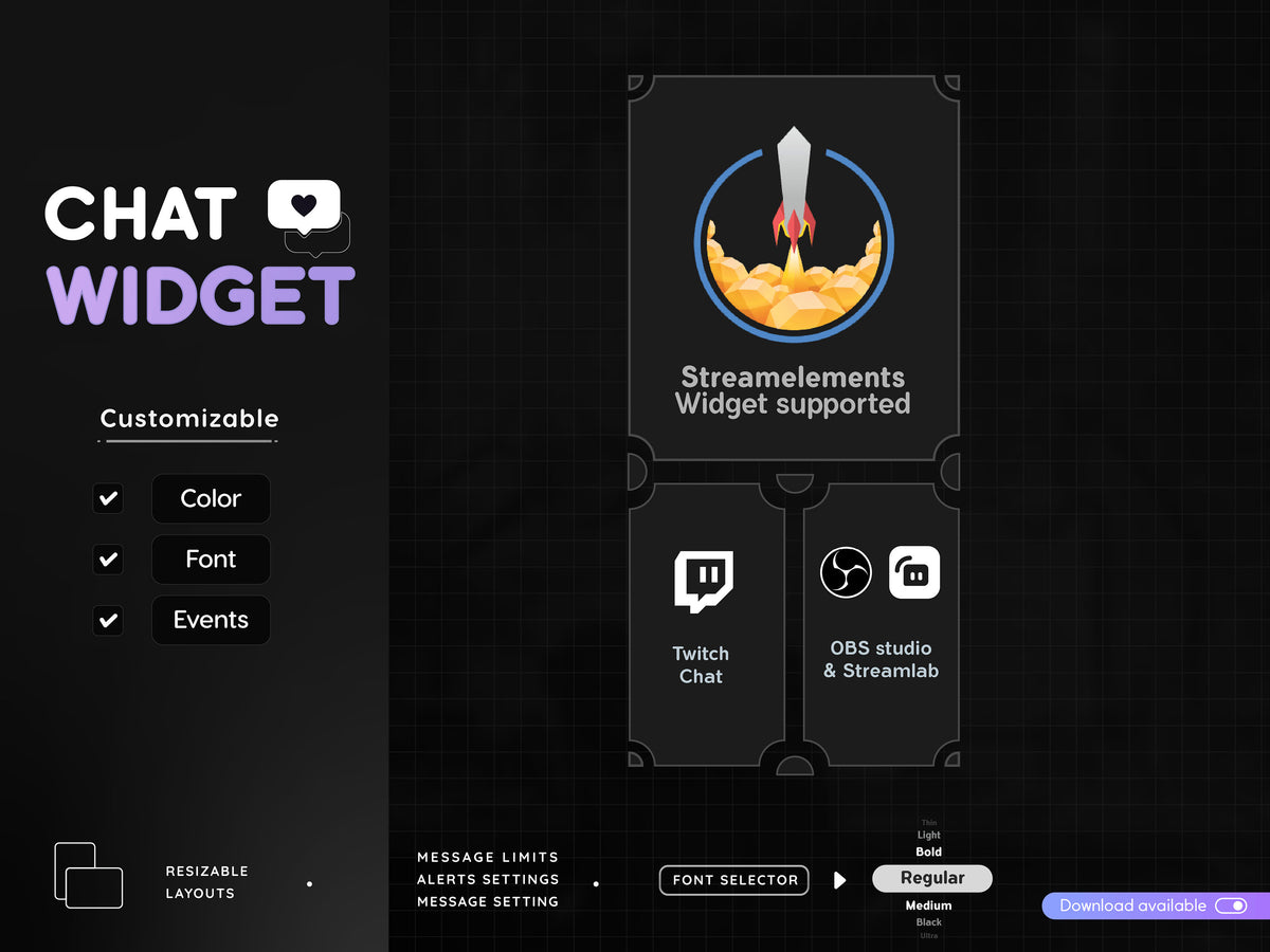 Twitch Moon Glow Chat Widget: Purple Stream Overlay (Digital Download)