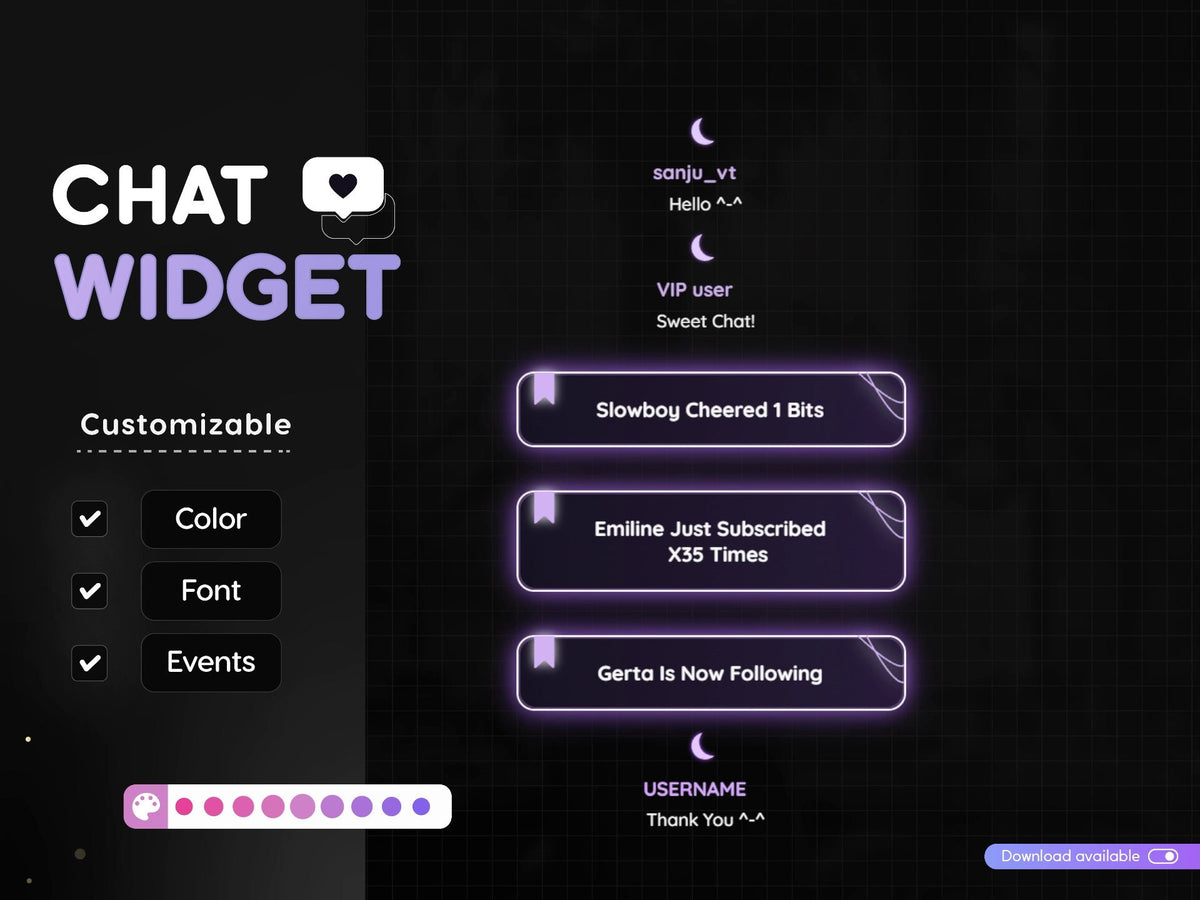Twitch Moon Glow Chat Widget: Purple Stream Overlay (Digital Download)