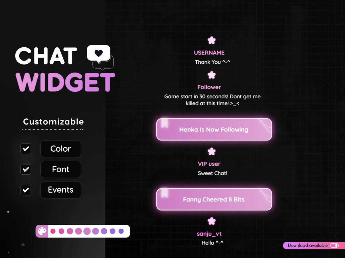Sakura Glow Chat Widget: Customizable Pink Stream Overlay (Digital Download)