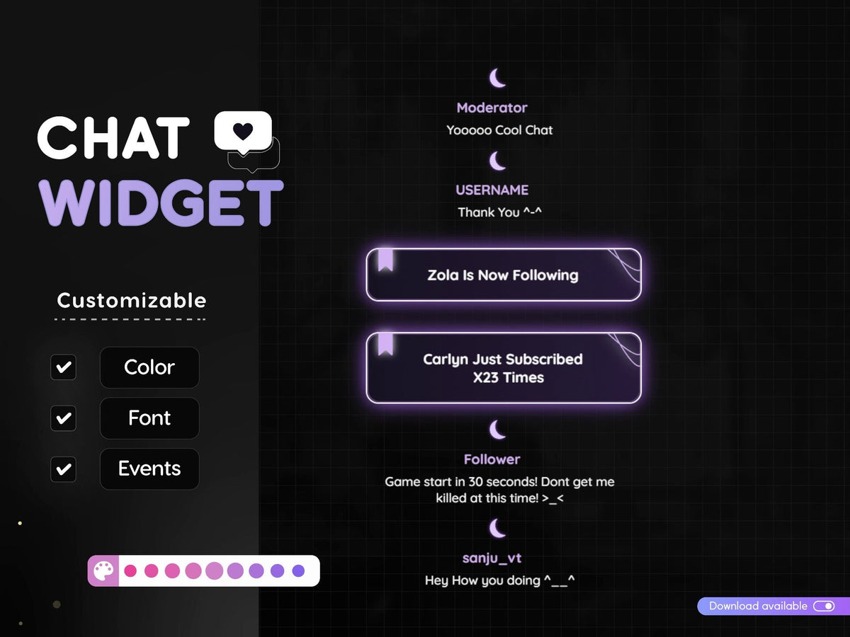 Twitch Moon Glow Chat Widget: Purple Stream Overlay (Digital Download)