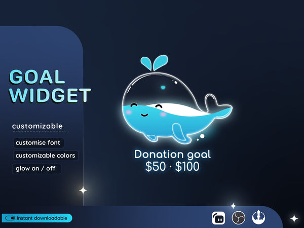 Blue Whale Liquid Filling Goal Widget | Twitch Streamlabs, TikTok Studio, and Streamelements
