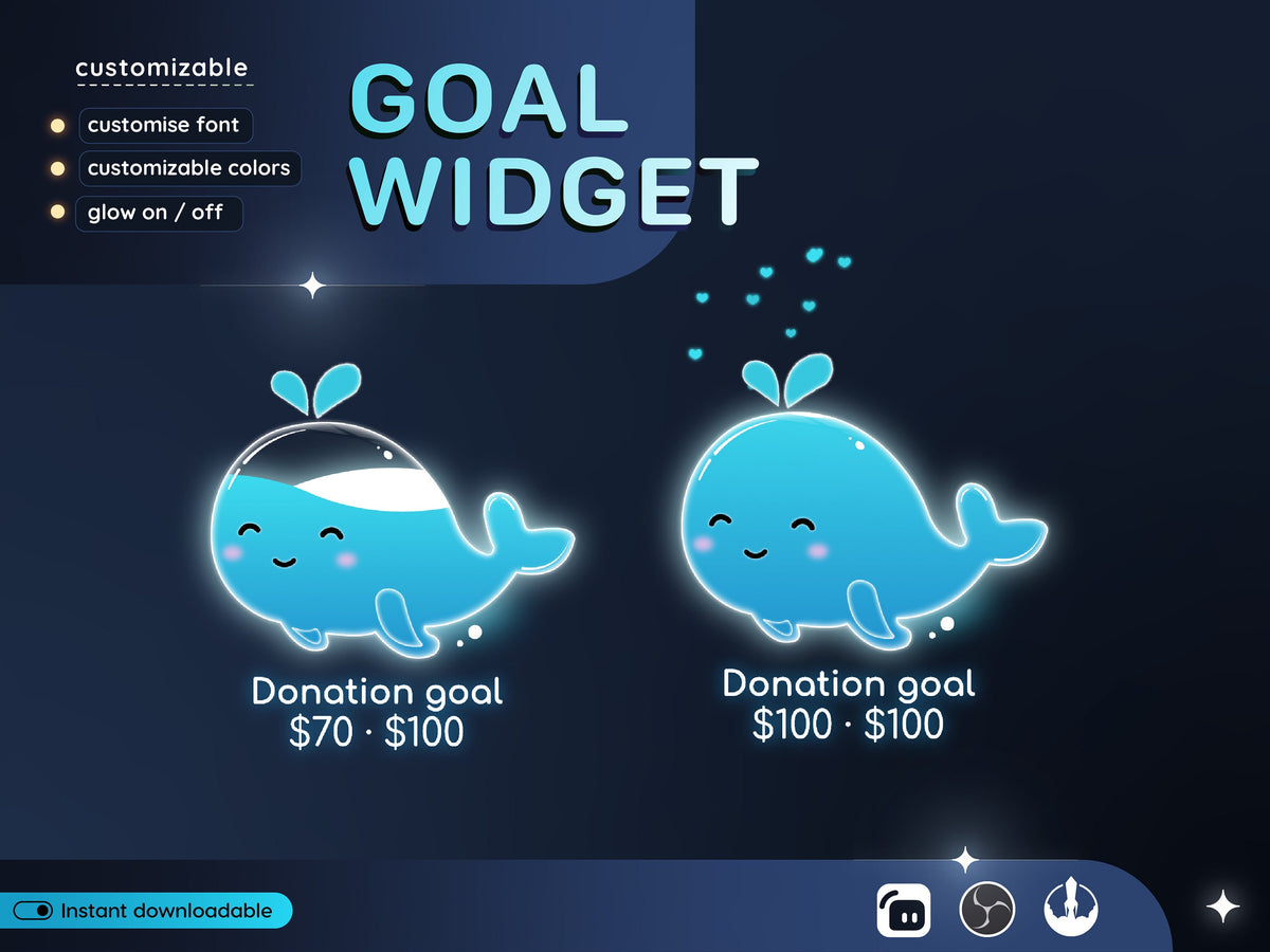 Blue Whale Liquid Filling Goal Widget | Twitch Streamlabs, TikTok Studio, and Streamelements
