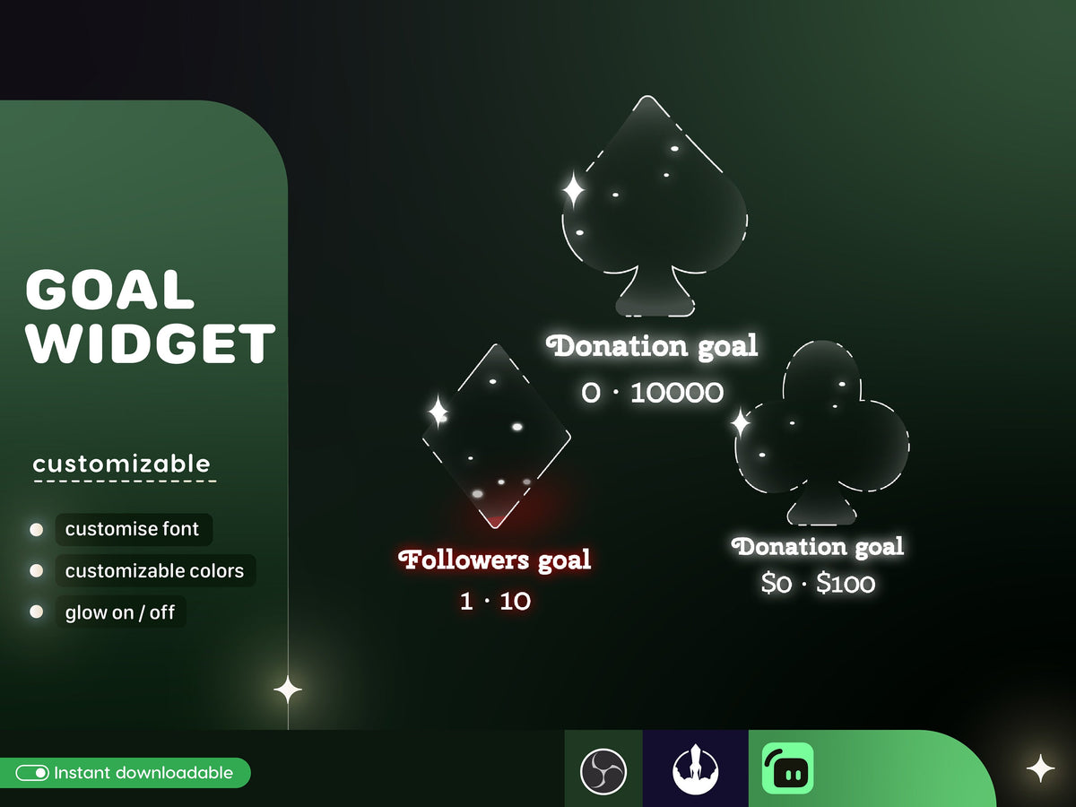 Casino Card Slot Icon Goal Widget: Customizable Stream Overlay (Digital Download)