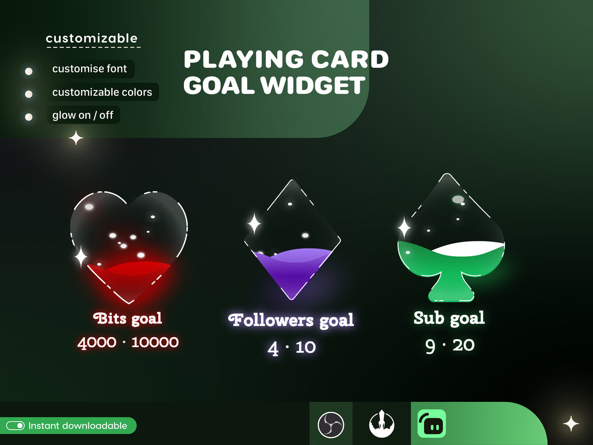 Casino Card Slot Icon Goal Widget: Customizable Stream Overlay (Digital Download)