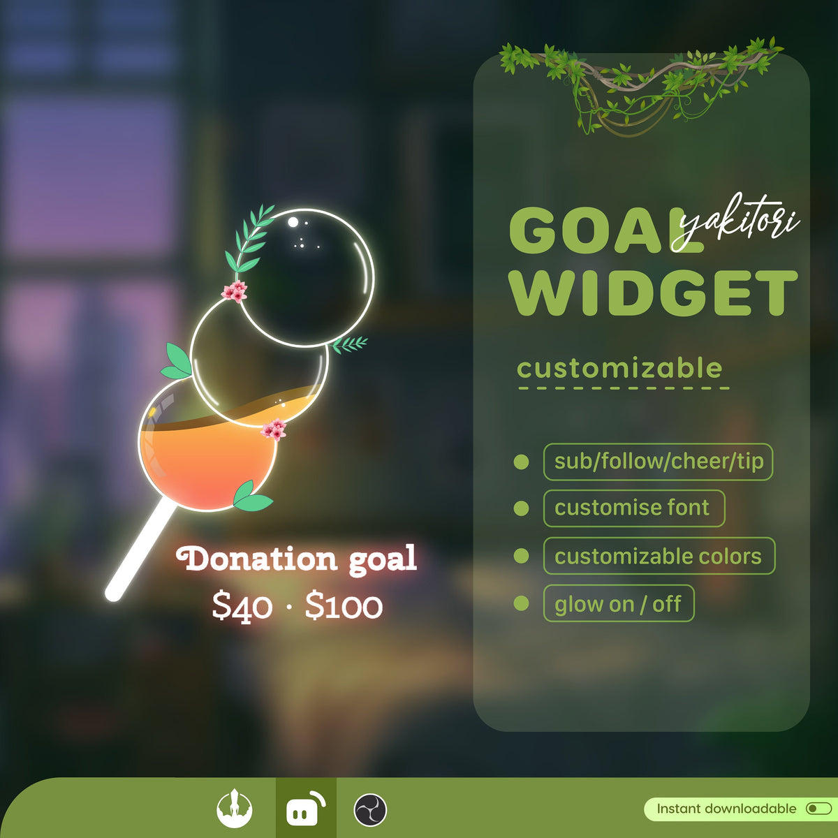 Yakitori Liquid Filling Goal Widget: Customizable Stream Overlay (Digital Download)