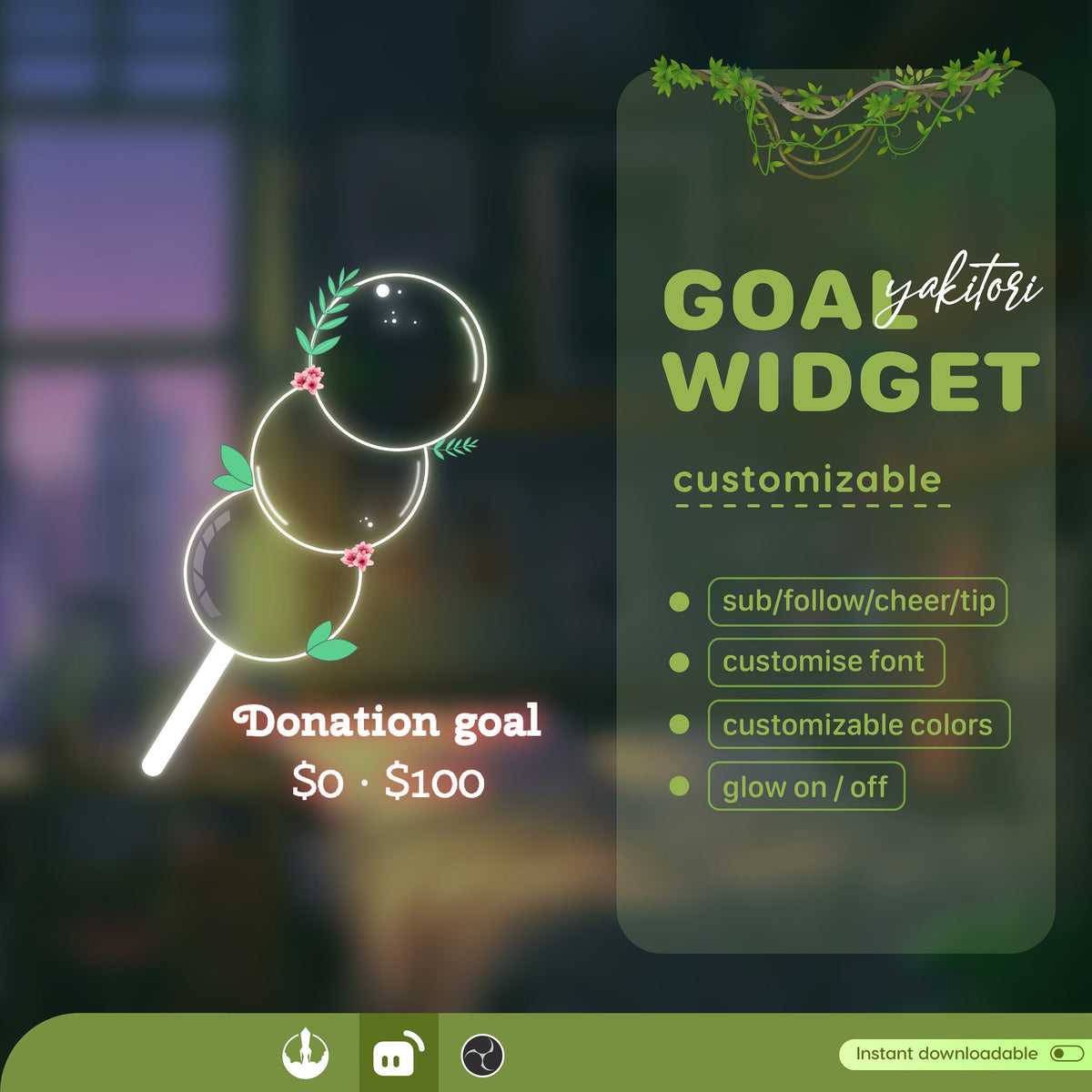 Yakitori Liquid Filling Goal Widget: Customizable Stream Overlay (Digital Download)