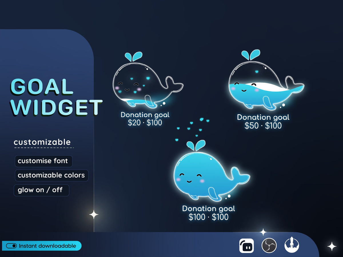 Blue Whale Liquid Filling Goal Widget | Twitch Streamlabs, TikTok Studio, and Streamelements