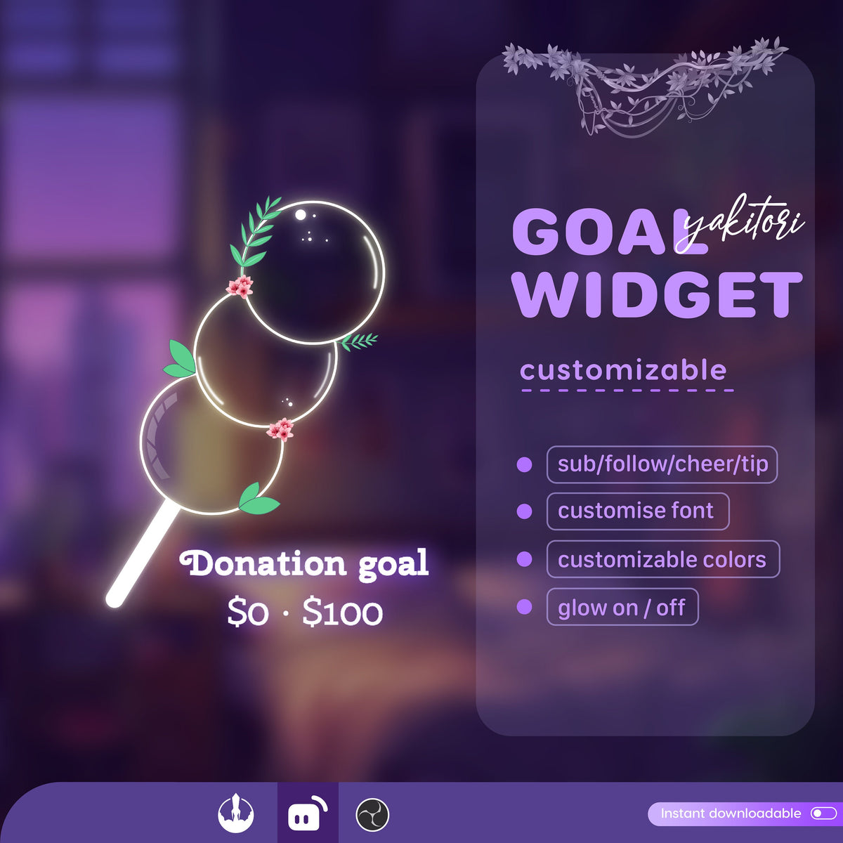Yakitori Liquid Filling Goal Widget: Customizable Stream Overlay (Digital Download)